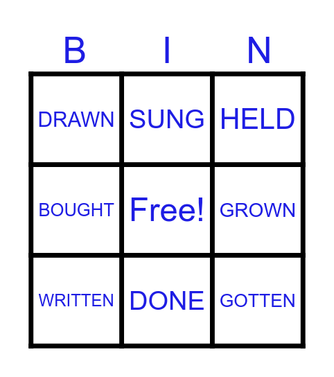PAST PARTICIPLE Bingo Card