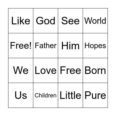 God”s Family        1John 2:28-3:3 Bingo Card