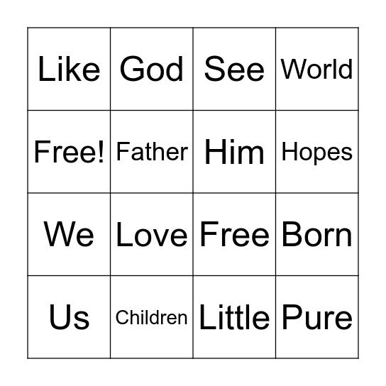 God”s Family        1John 2:28-3:3 Bingo Card