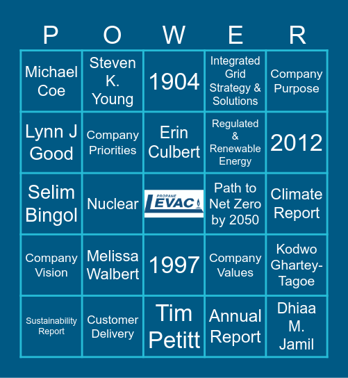 Levac Bingo Card