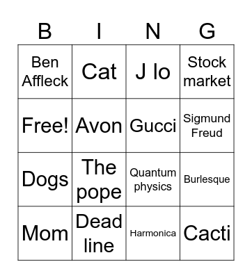 Lightning round Bingo Card