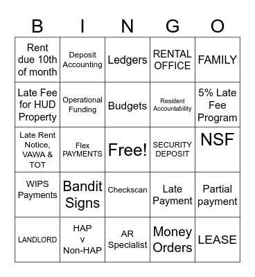 Accounts Recievable Bingo Card