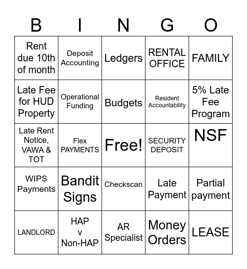 Accounts Recievable Bingo Card