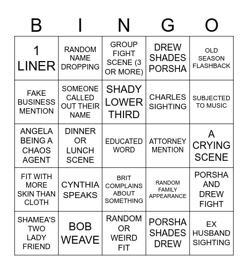 ATL Housewives S16 EP 11 Bingo Card