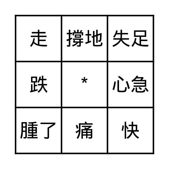 跌倒四部曲 Bingo Card