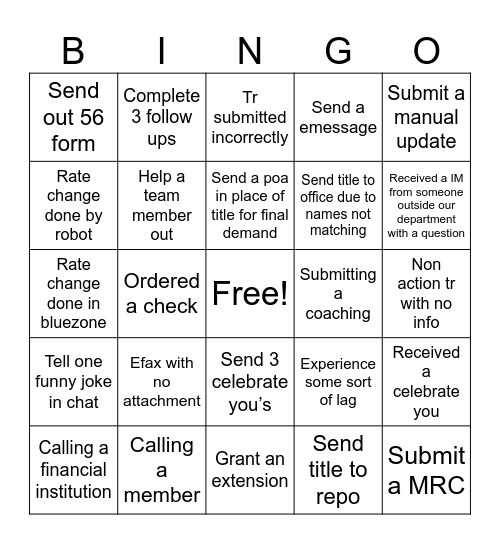 Collateral control Bingo Card