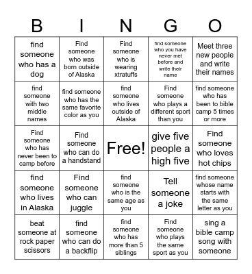 Jr. High week Bingo Card