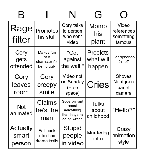 CoryXKenshin Bingo SSS Bingo Card