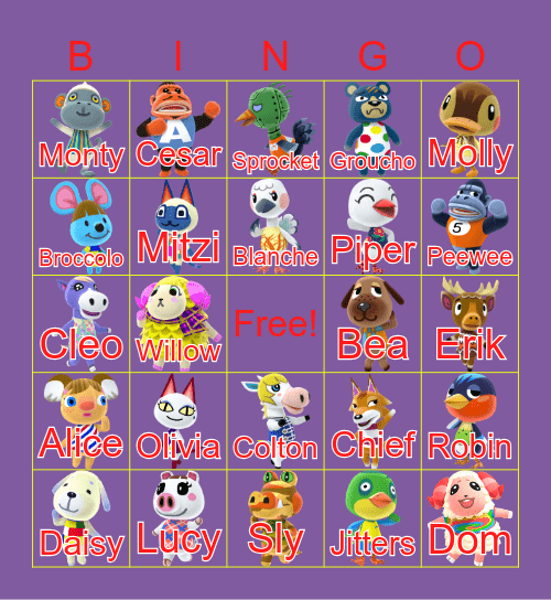 Animal Crossing Bingo Card