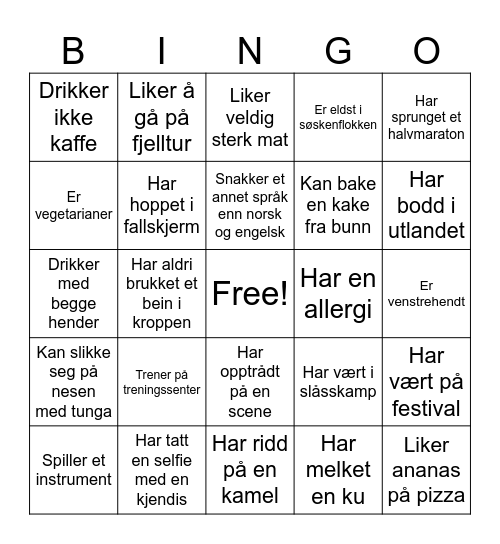 BLI KJENT Bingo Card