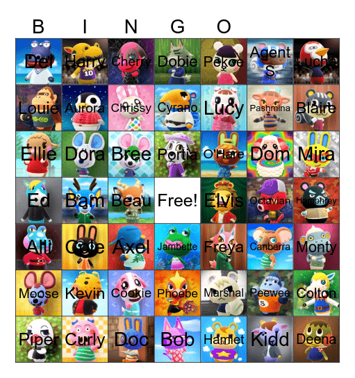 Animal Crossing Villager Hunting Bingo Card