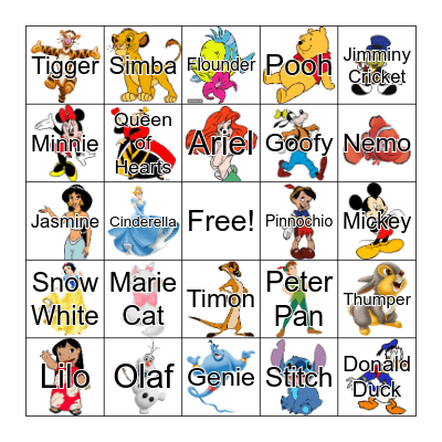 Disney Character Bingo Card