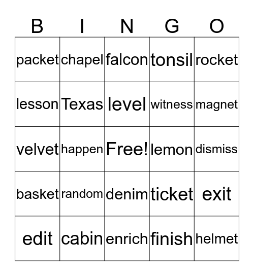 3.1B Words Bingo Card