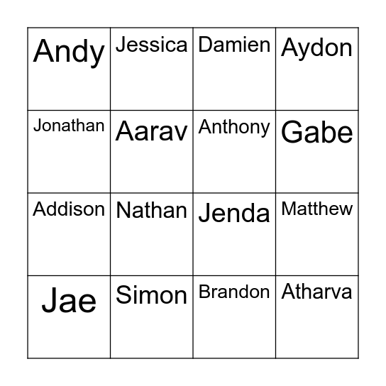 Write down one thing you learned about each student you didn't know before Bingo Card