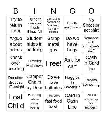 Garage Sale Bingo Card