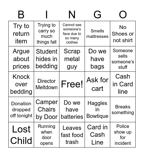 Garage Sale Bingo Card