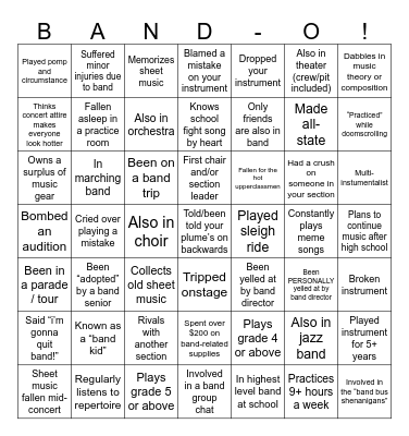 band-o! (band kid bingo) Bingo Card