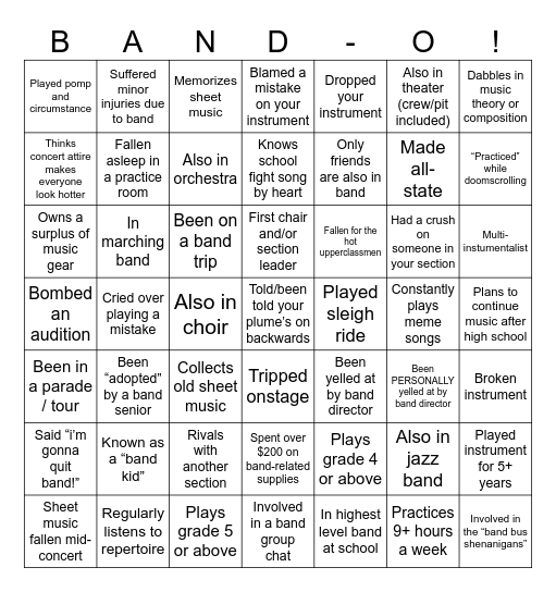 band-o! (band kid bingo) Bingo Card