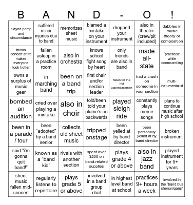 band-o! (band kid bingo) Bingo Card