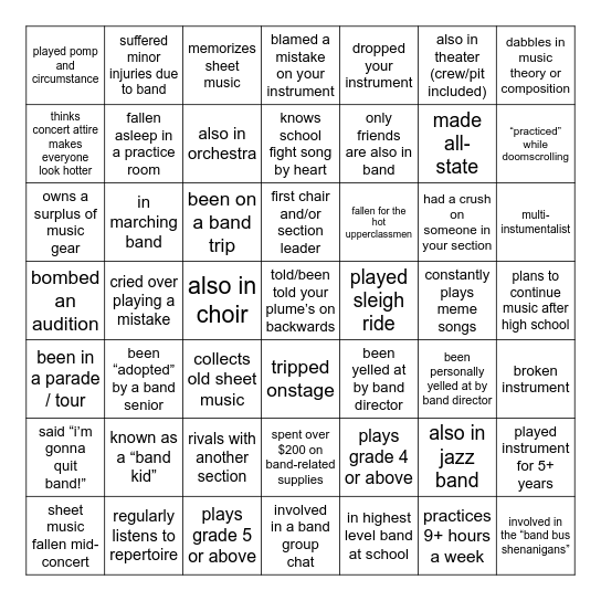 band-o! (band kid bingo) Bingo Card