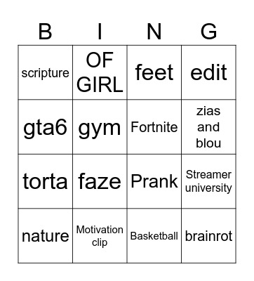 TikTok Bingo Card