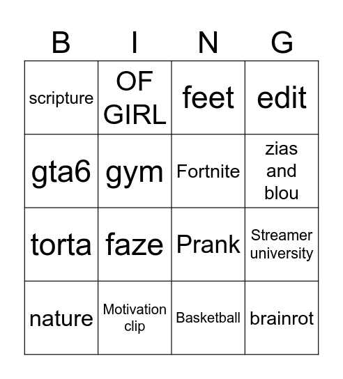 TikTok Bingo Card