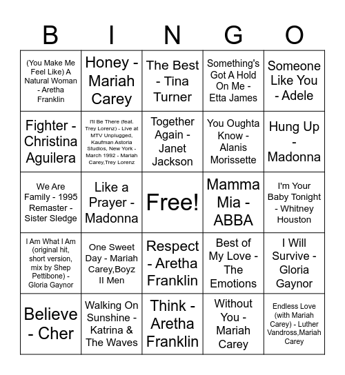 Divas Bingo Card