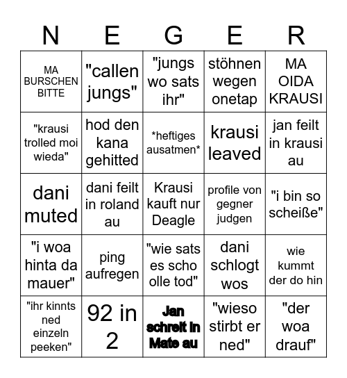 Fischlheimer Bingo Card