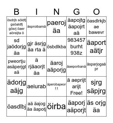 Test Bingo Card