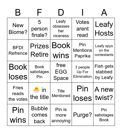 BFDIA 20 Bingo Card