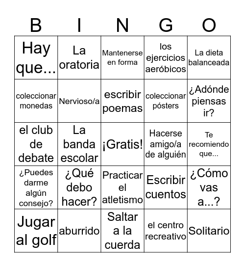 Español 3 - Ch 1 Vocab 2  Bingo Card