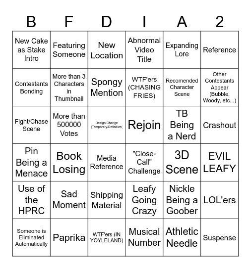 BFDIA:20 BINGO Card