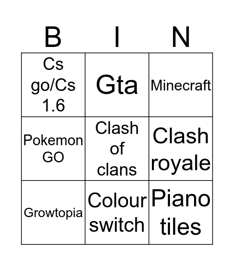 Untitled Bingo Card