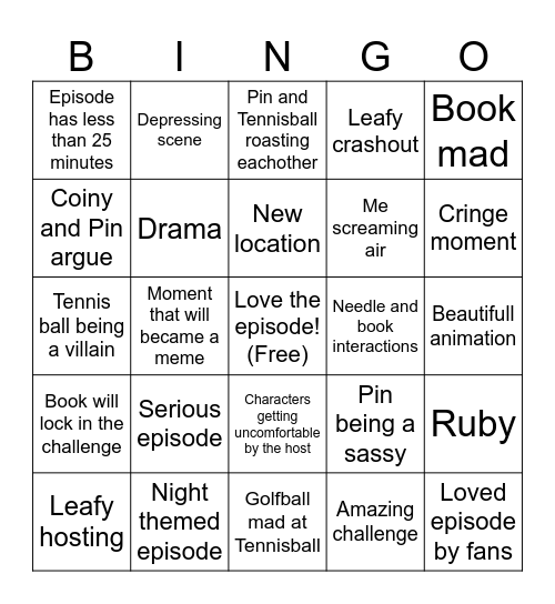 BFDIA 20 BINGO! Bingo Card