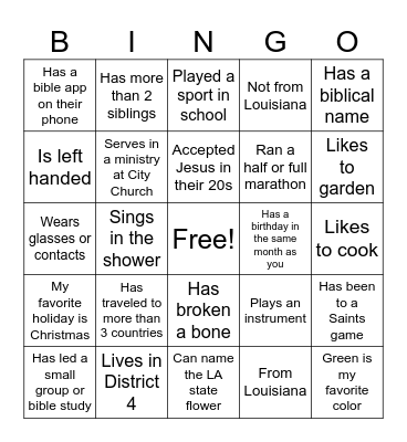 City Church Human Bingo Card