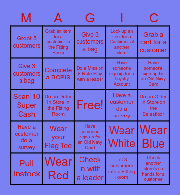 Old Navy BINGO Card