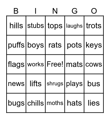 /s/     vs.     /z/ Bingo Card