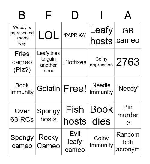 Bfdia 20 Bingo Card