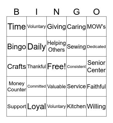 Vounteer Bingo Card