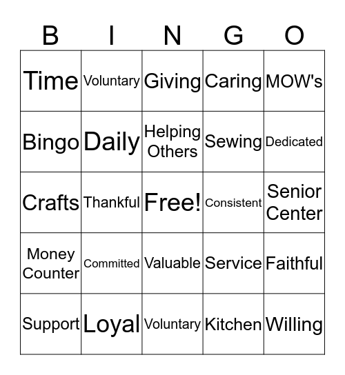 Vounteer Bingo Card