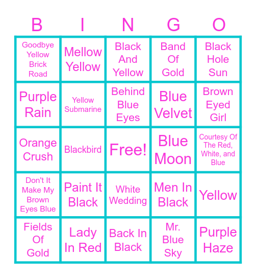 Ann Arbor Eagles Music Bingo!!  Making the world a little more colorful. Bingo Card