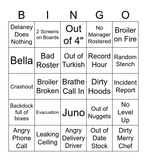 HJ's Lake Haven Bingo Card