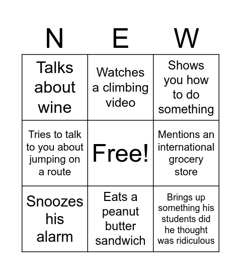 New River Gorge Bingo Card