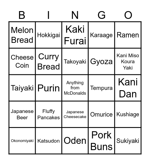 Egg/Seafood Bingo Card