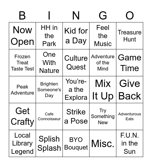 Summer Adventure Challenge '25 Bingo Card