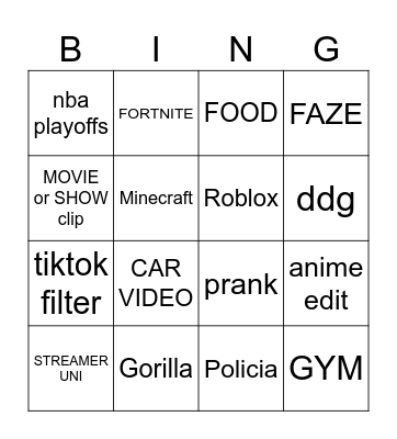 TIKTOK FYP BINGO Card