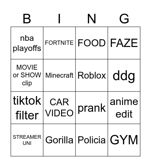 TIKTOK FYP BINGO Card