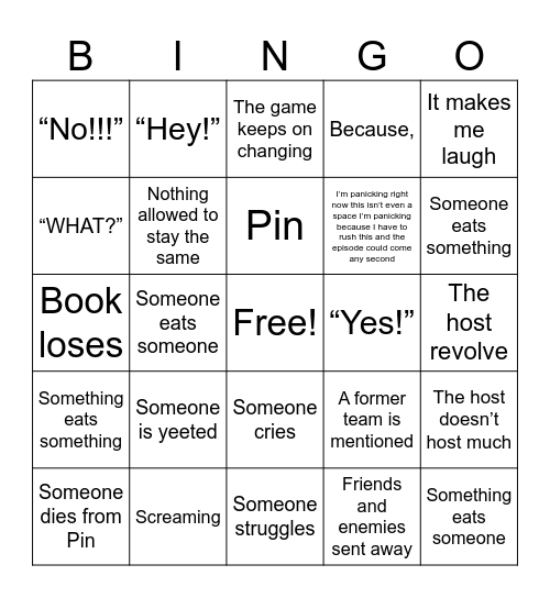 BFDIA 20 bingo Card