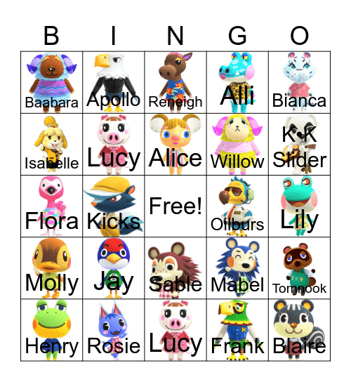Animal Crossing Bingo Card