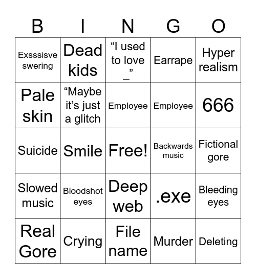 I have a feeling Bingo Card